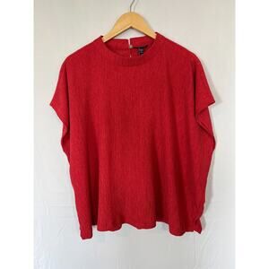 Eileen Fisher Woven Plissé Mock Neck Top Womens Size 3X Boxy Coral Minimalist